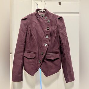 bebe Women's Dark Plum Asymmetric Button Jacket Ann Demeulemeester vibes